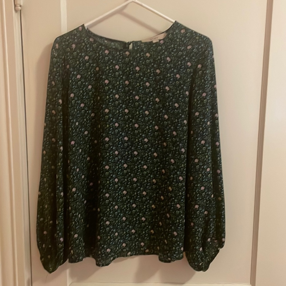 GUC green floral blouse by LOFT